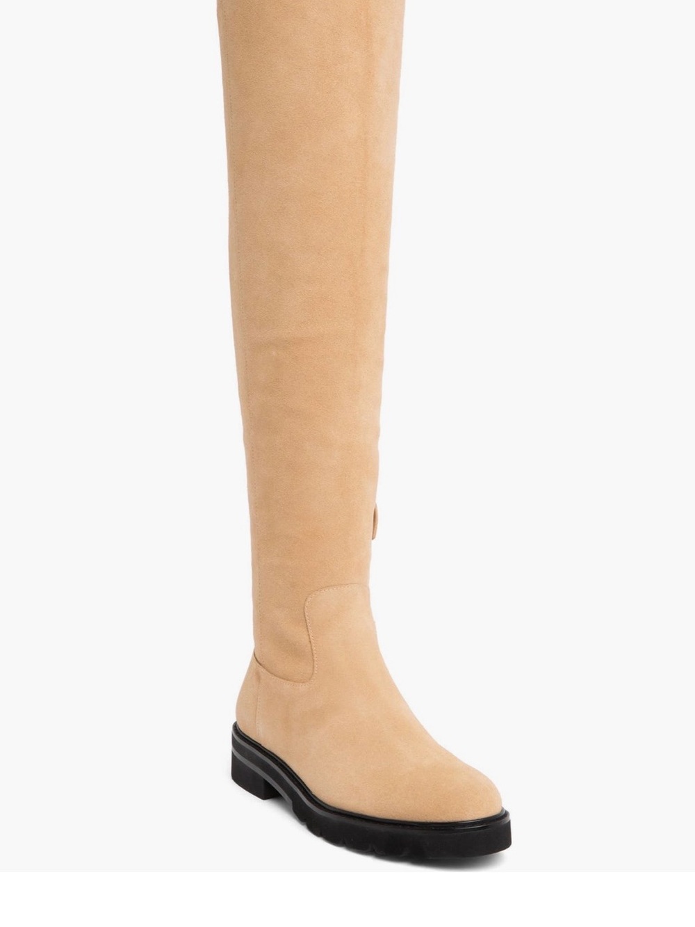 Stuart Weitzman Tall Beige Suede Over-the-Knee Boots with Black Lug Sole
